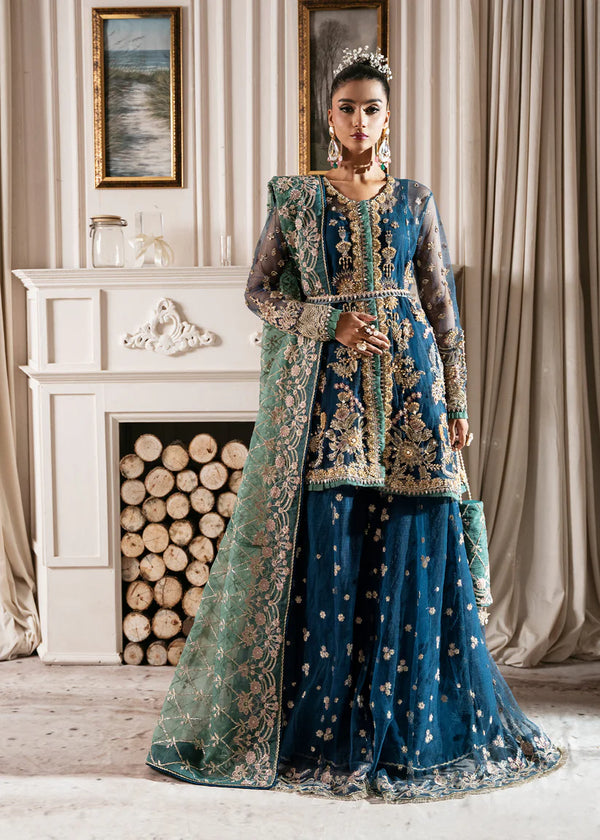 INAYAT ALIF BY AJR LUXURY WEDDING UN-STITCHED 3PC| REGAL SAPPHIRE