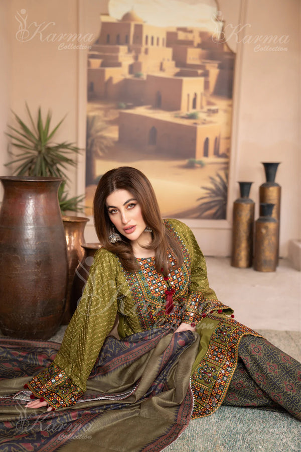 KARMA NAQSH- OLIVE GREEN