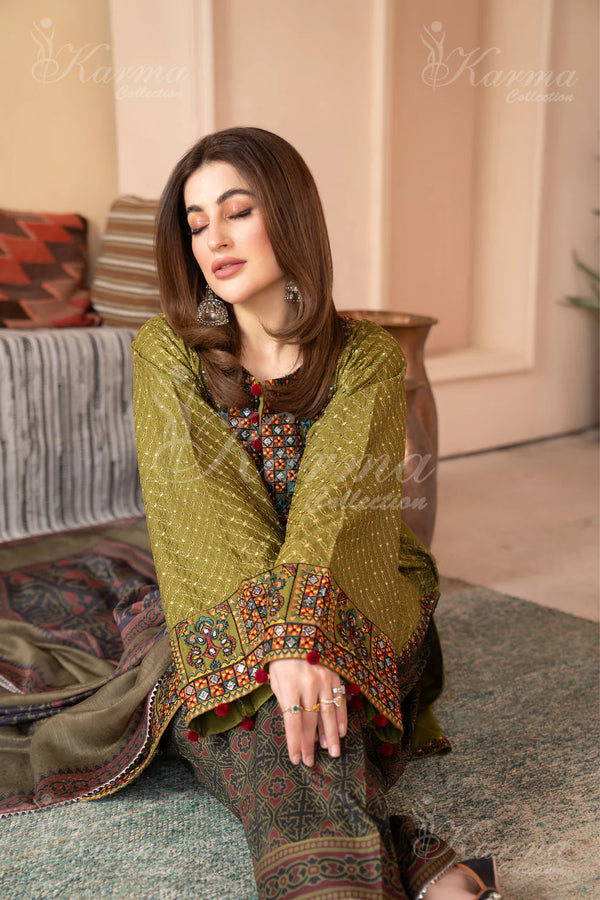 KARMA NAQSH- OLIVE GREEN