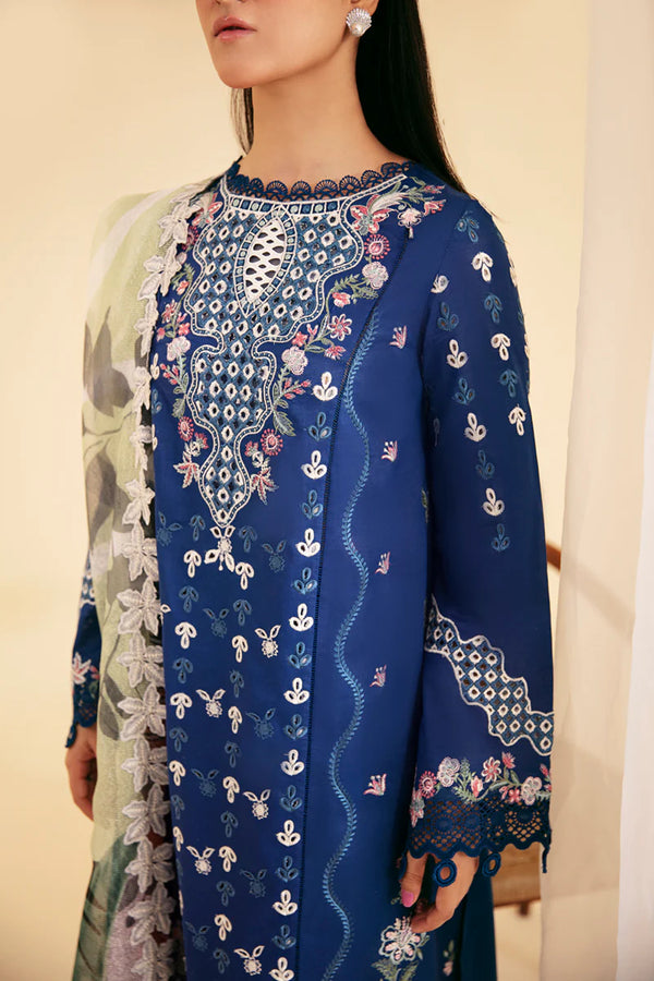 QLINEKARI BY QALAMKAR UN-STICHED 3PC|SQ-08 ZEL