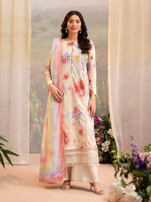 CHIKANKARI 3-Piece Unstitched Digital Printed Lawn Suit