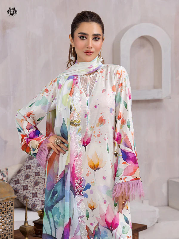 Pretty Petals By Gulljee Printed Embroidered Lawn Collection - D06