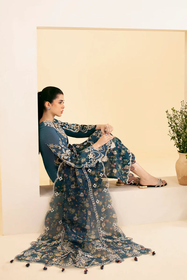 QLINEKARI BY QALAMKAR UN-STICHED 3PC|SQ-05 ELA
