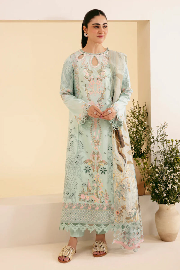 QLINEKARI BY QALAMKAR UN-STICHED 3PC|SQ-06 AFROZEH