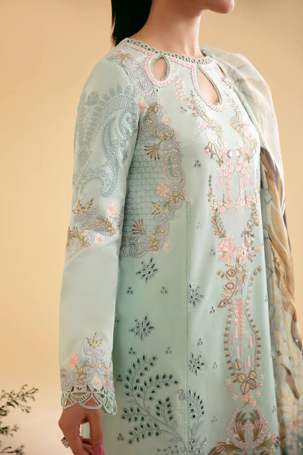 QLINEKARI BY QALAMKAR UN-STICHED 3PC|SQ-06 AFROZEH