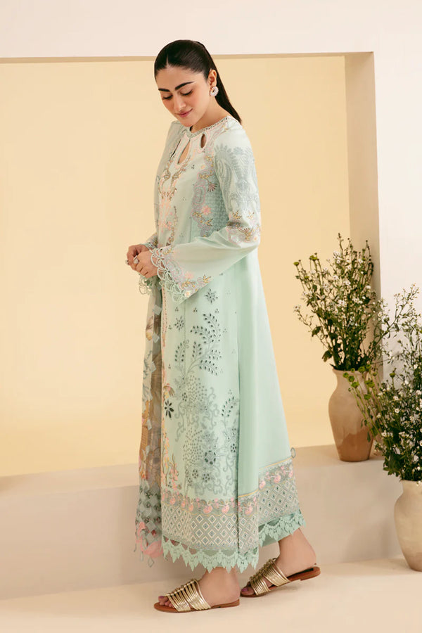 QLINEKARI BY QALAMKAR UN-STICHED 3PC|SQ-06 AFROZEH