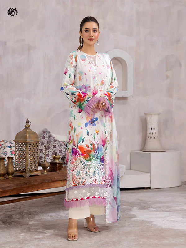 Pretty Petals By Gulljee Printed Embroidered Lawn Collection - D06