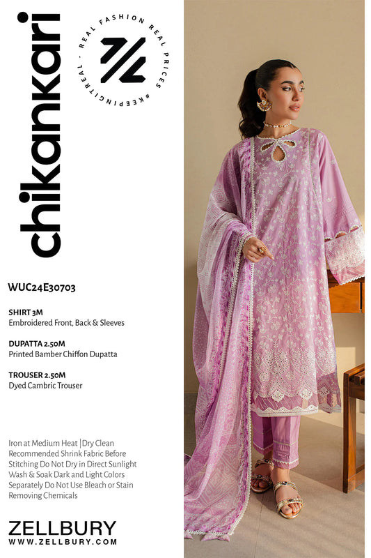 ZELLBURY CHIKANKARI UN-STITCHED LAWN EMBROIDERED [Z-0703 ]