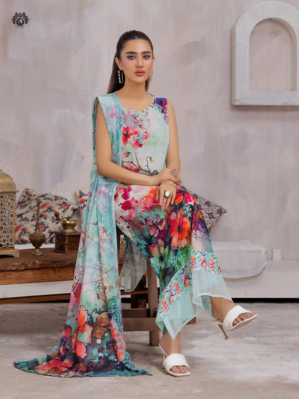 Pretty Petals By Gulljee Printed Embroidered Lawn Collection - D07