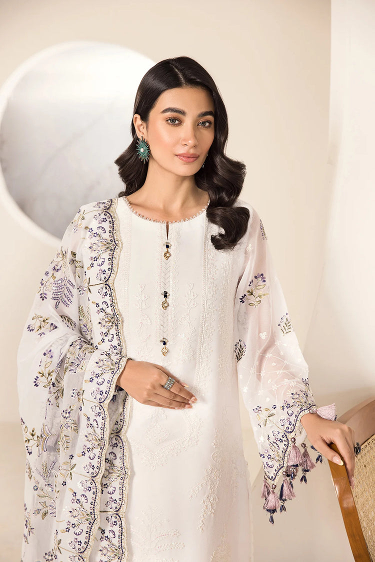 LAMHAY LUXURY CHIFFON UN-STITCHED 3PC BY ALIZEH - WHITE- V15D07 - ABAR