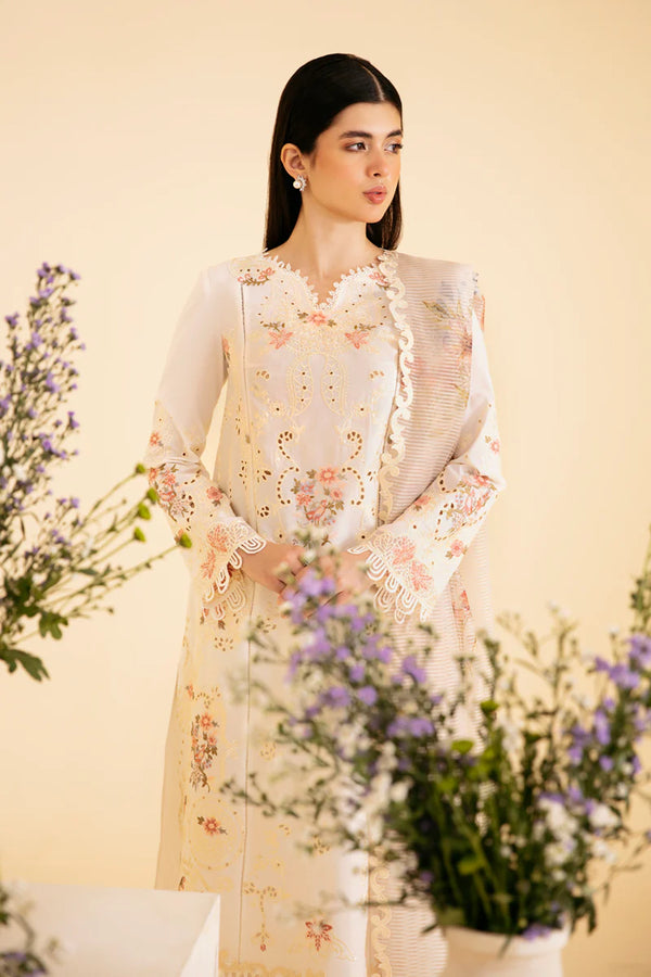 QLINEKARI BY QALAMKAR UN-STICHED 3PC|SQ-01 SARV