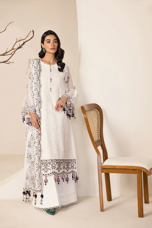 LAMHAY LUXURY CHIFFON UN-STITCHED 3PC BY ALIZEH - WHITE- V15D07 - ABAR