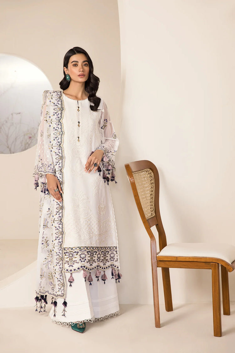 LAMHAY LUXURY CHIFFON UN-STITCHED 3PC BY ALIZEH - WHITE- V15D07 - ABAR