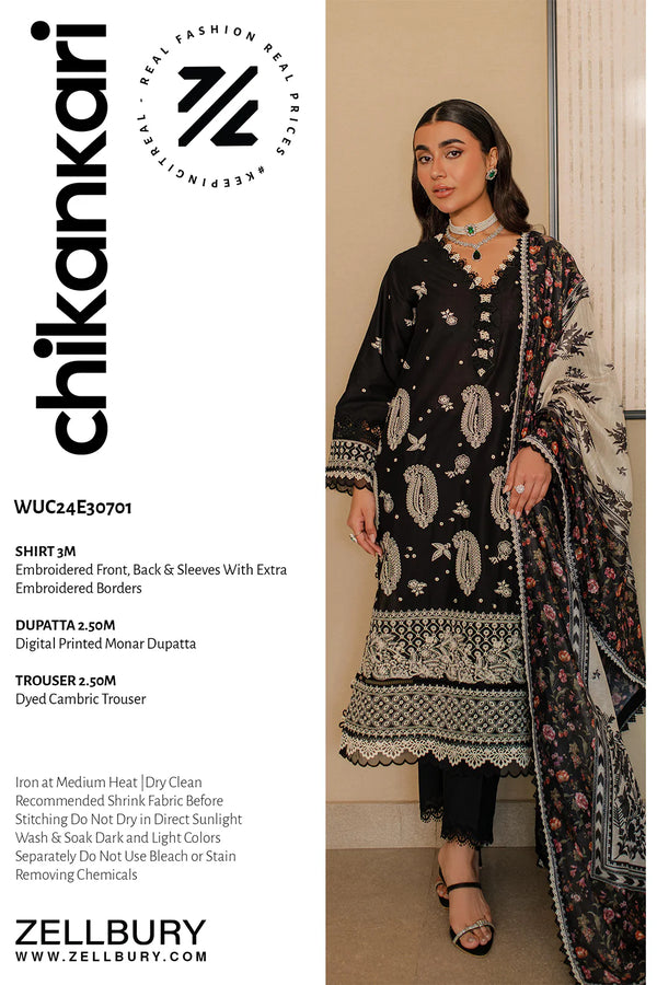ZELLBURY CHIKANKARI UN-STITCHED LAWN EMBROIDERED [Z-0701 ]