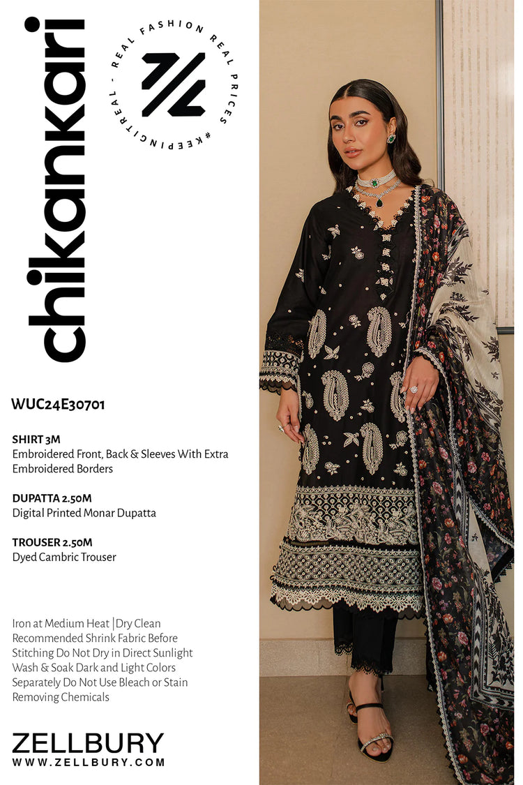 ZELLBURY CHIKANKARI UN-STITCHED LAWN EMBROIDERED [Z-0701 ]