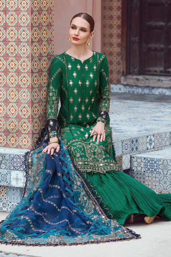 MARIA B- SATEEN FALL |UNSTITCHED 3PC|Emerald Green CST-711