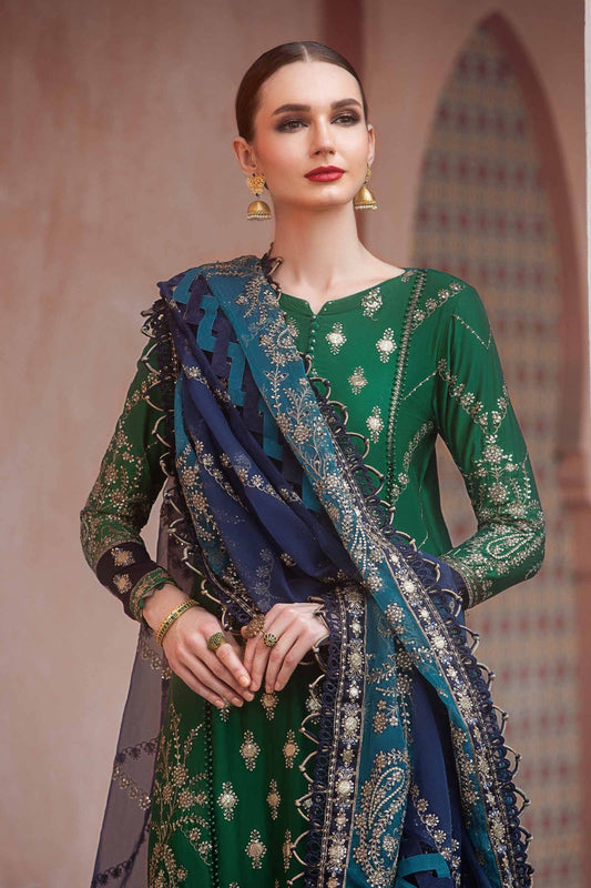 MARIA B- SATEEN FALL |UNSTITCHED 3PC|  Emerald Green CST-711