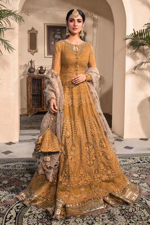 MARIA-B UNSTITCHED 3PC BRIDAL | Mustard BD-2606