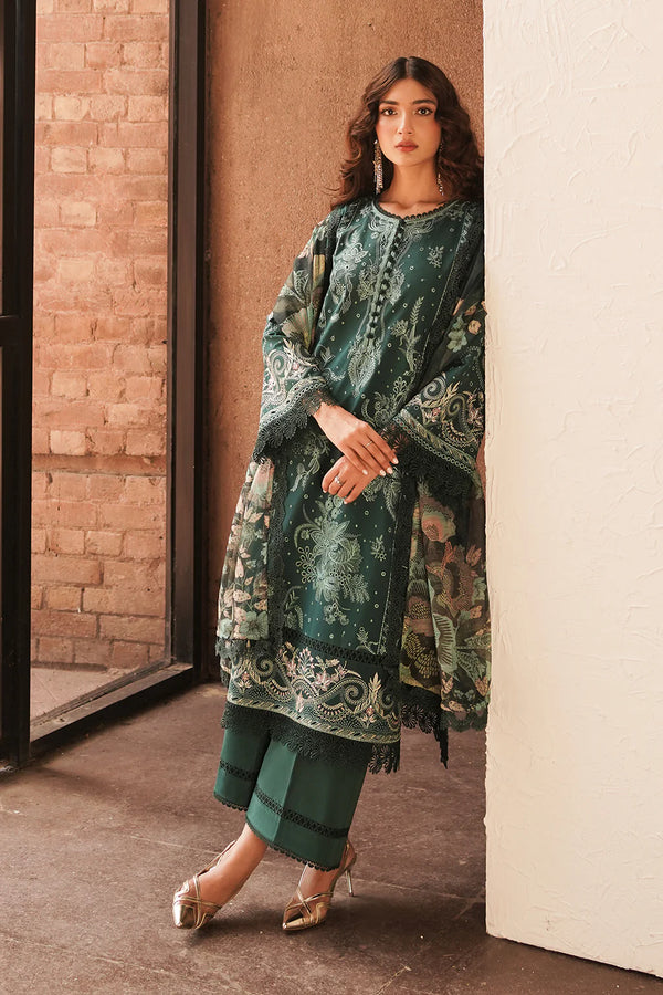 AFROZEH CHIKANKARI UN-STICHED 3PC|Viridian