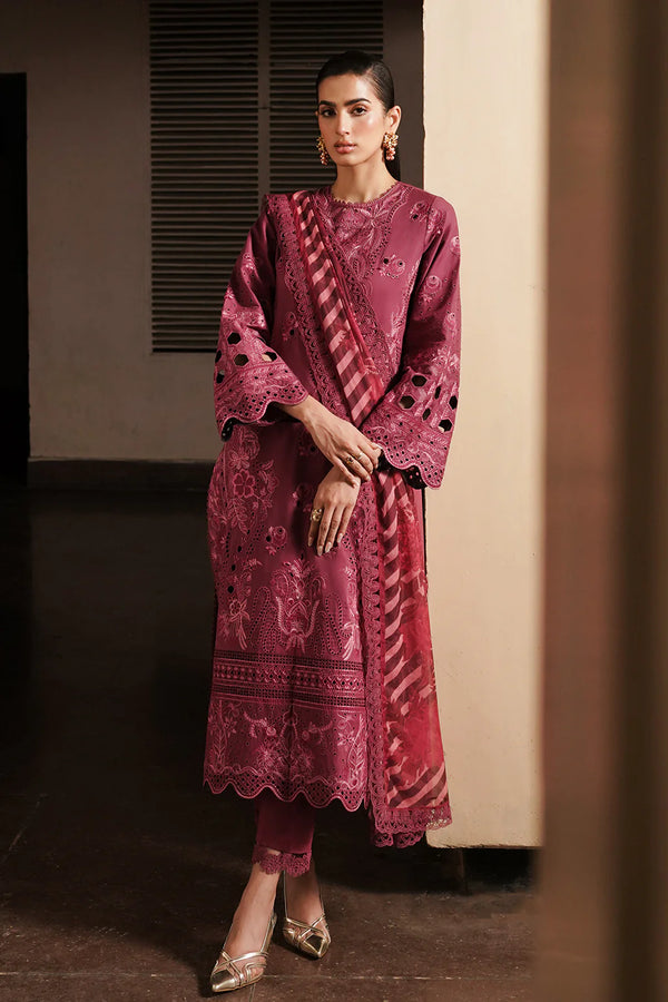 AFROZEH CHIKANKARI UN-STICHED 3PC|Cordovan