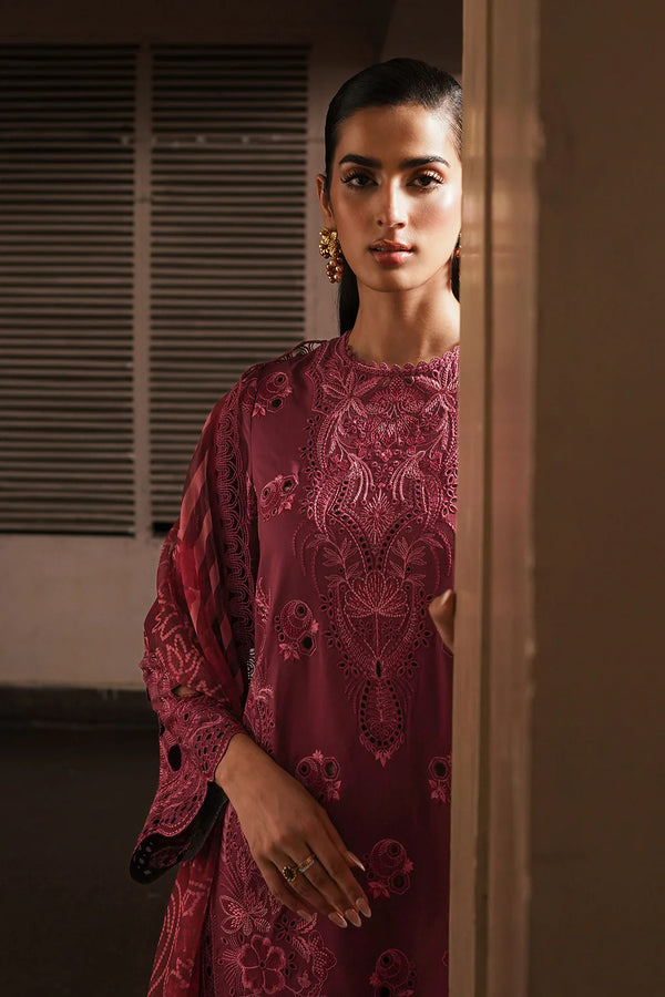 AFROZEH CHIKANKARI UN-STICHED 3PC|Cordovan