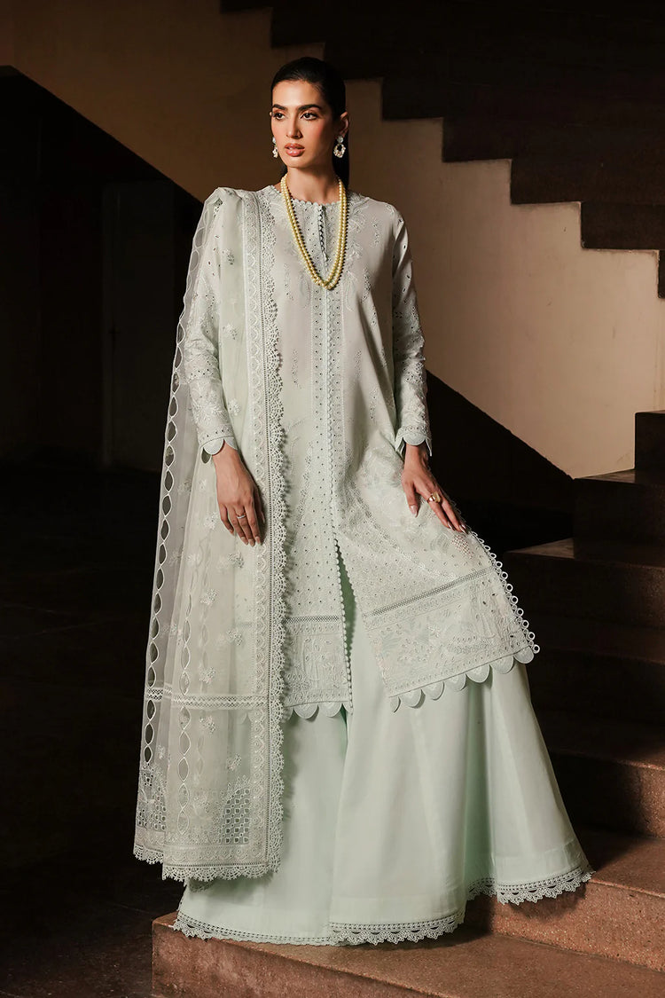 AFROZEH CHIKANKARI UN-STICHED 3PC|Celadon