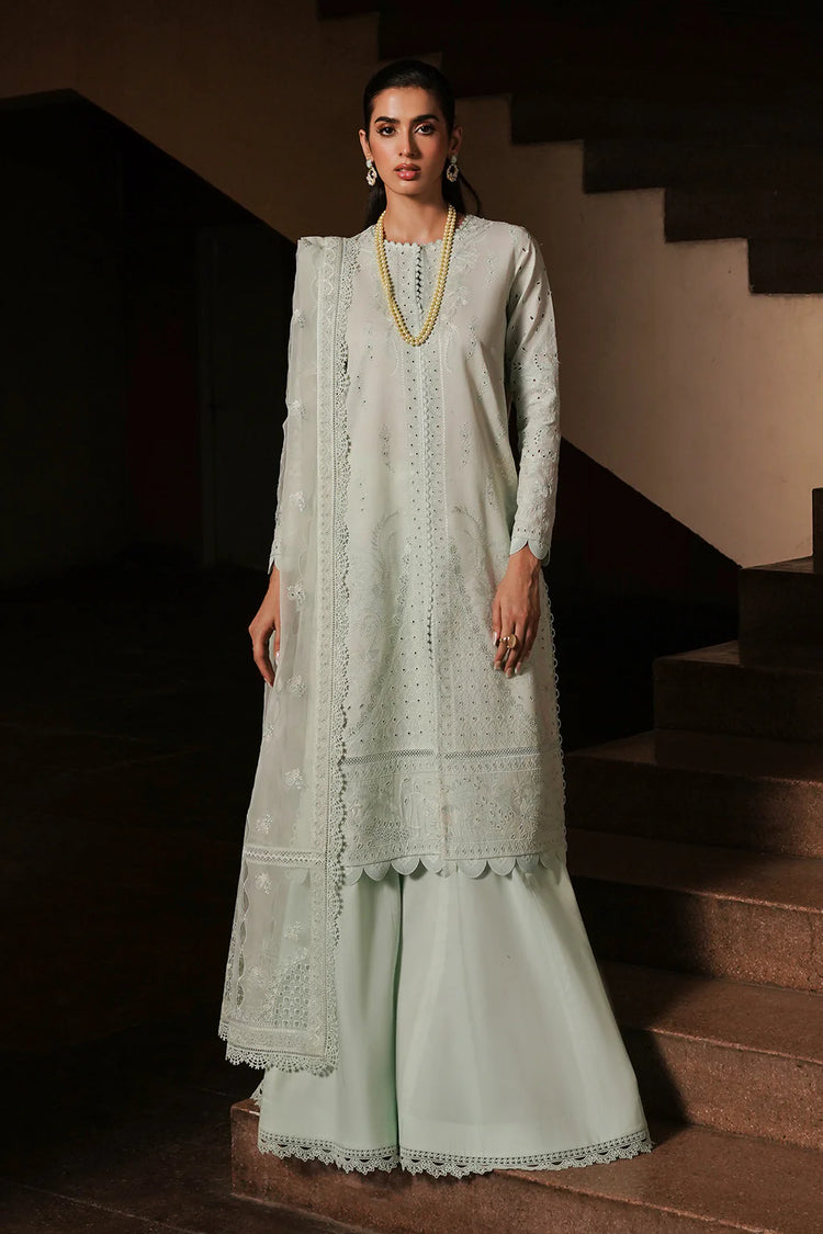 AFROZEH CHIKANKARI UN-STICHED 3PC|Celadon