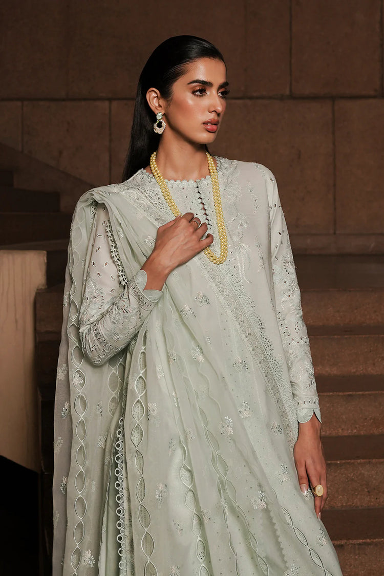 AFROZEH CHIKANKARI UN-STICHED 3PC|Celadon