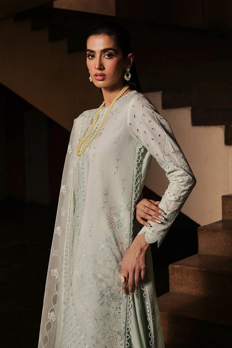 AFROZEH CHIKANKARI UN-STICHED 3PC|Celadon