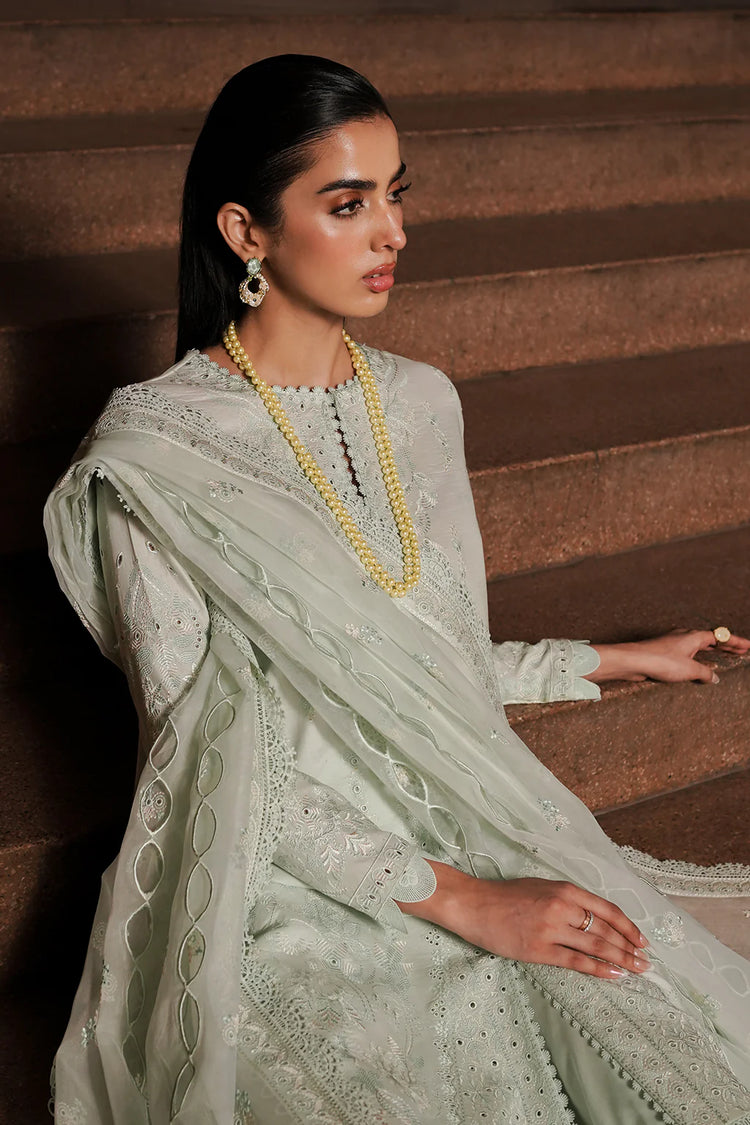 AFROZEH CHIKANKARI UN-STICHED 3PC|Celadon