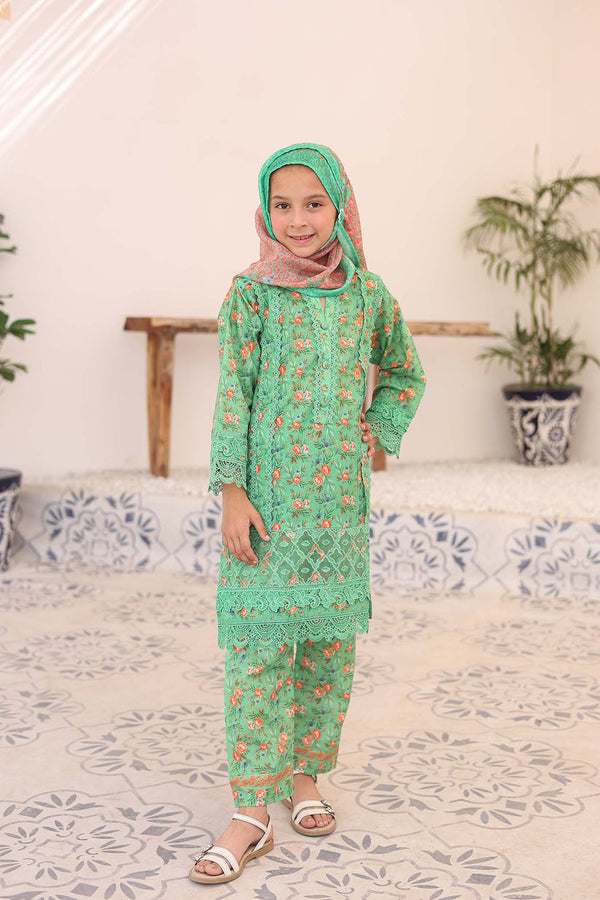 ZOYA AHMAD 3 PC - GREEN - EMBROIDERED - LACE & CUTWORK KIDS WEAR-FS-D05