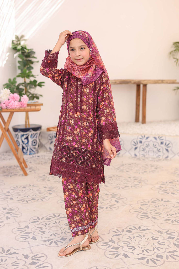 ZOYA AHMAD 3 PC - MAROON - EMBROIDERED - LACE & CUTWORK KIDS WEAR-FS-D04