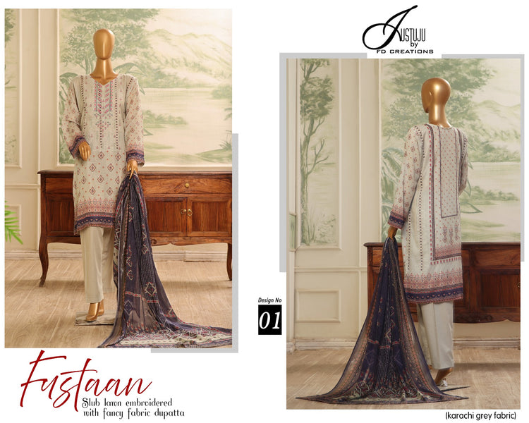 FUSTAAN BY JUSTJU UN-STITCHED LAWN-DESING NO-01