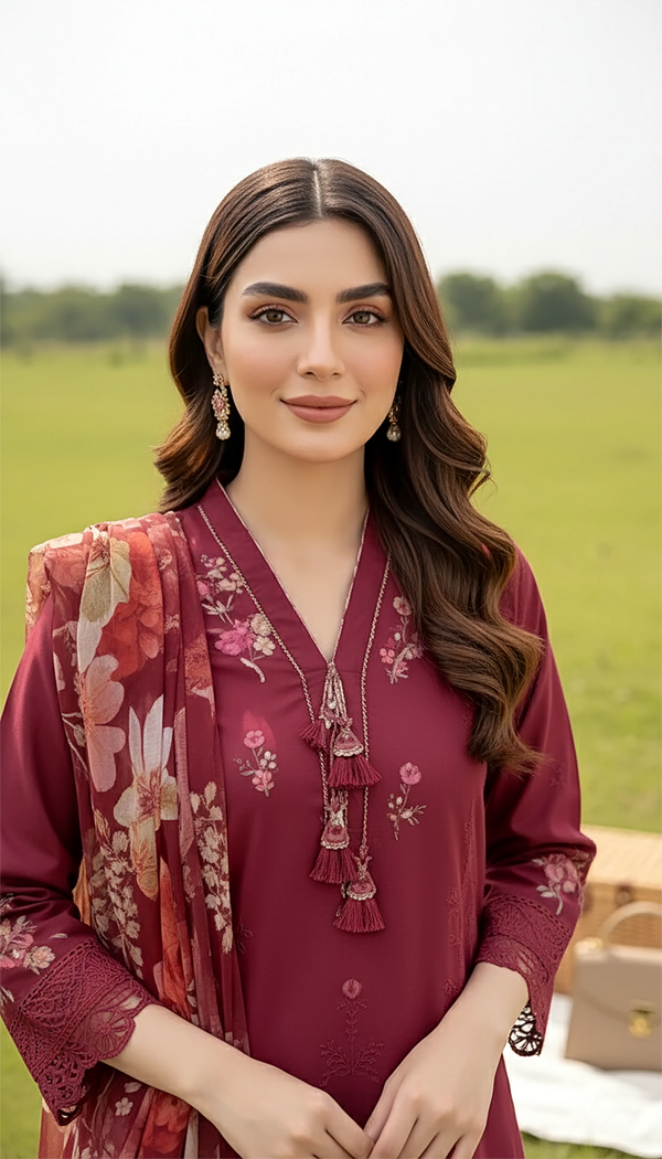 LAKHANY BY LSM UN-STITCHED 3PC | CRIMSON SERENITY