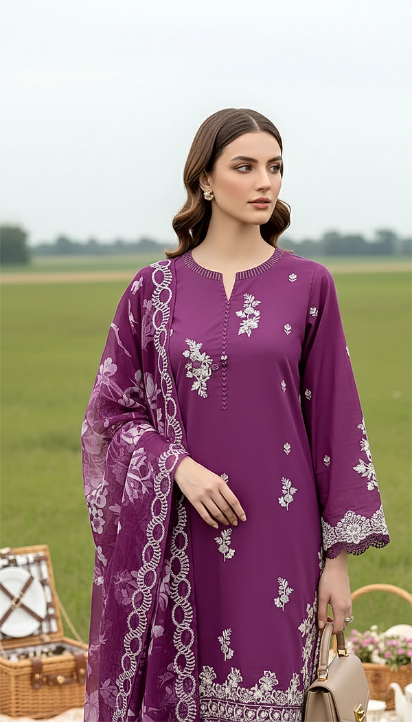 LAKHANY BY LSM UN-STITCHED 3PC | PLUM GRACE
