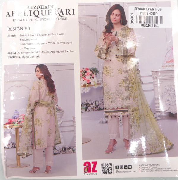 APPLIQUEKARI BY AL ZOHAIB UNSTITCHED LAWN D-01