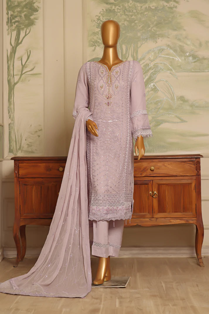 AKSHA SEMI-STITCHED HANDWORK CHIFFON 3PC | Orchid