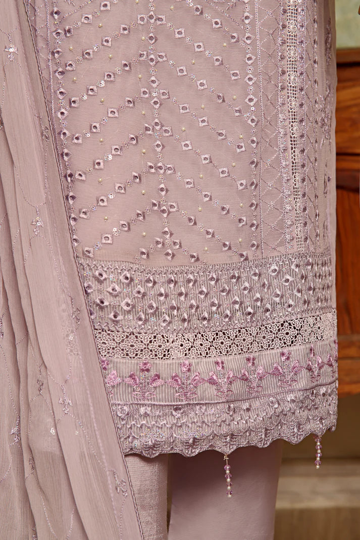 AKSHA SEMI-STITCHED HANDWORK CHIFFON 3PC | Orchid