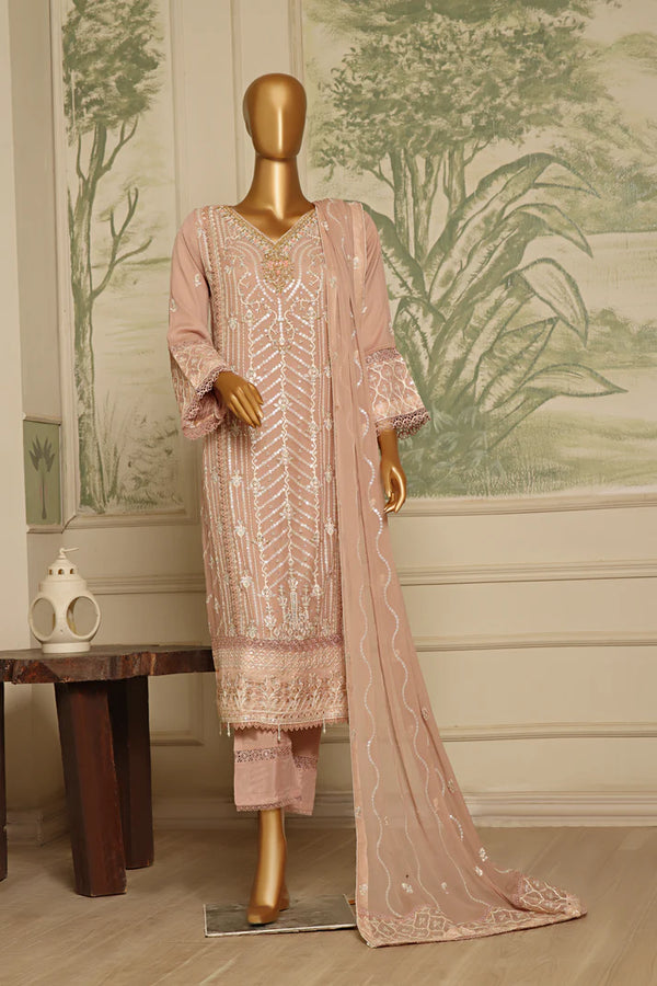 AKSHA SEMI-STITCHED HANDWORK CHIFFON 3PC | Charm