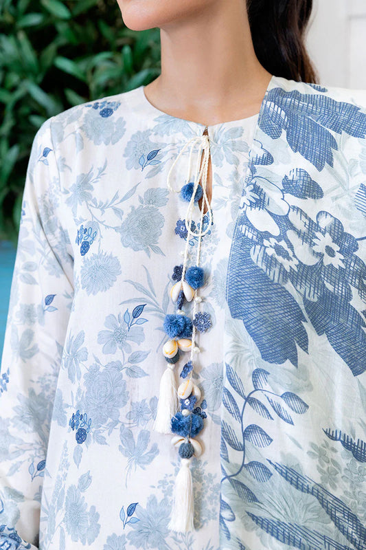 CROSS STITCH/WHIMSICAL TEAL-3PC SATIN PRINTED SUIT