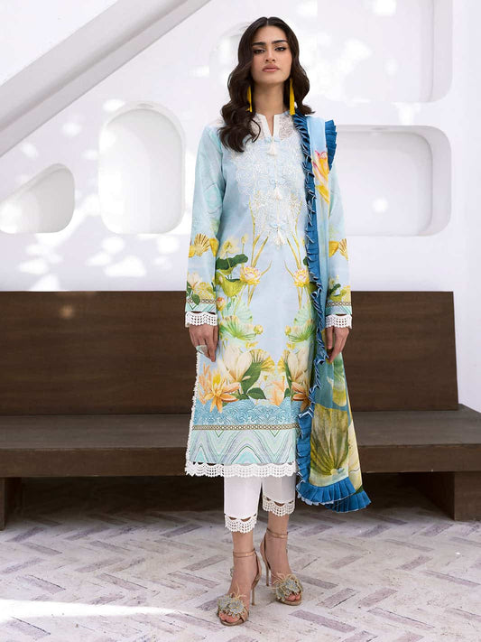 ROOHINAAZ BY MUSHQ UN-STICHED 3PC|Ocean Breeze 03B