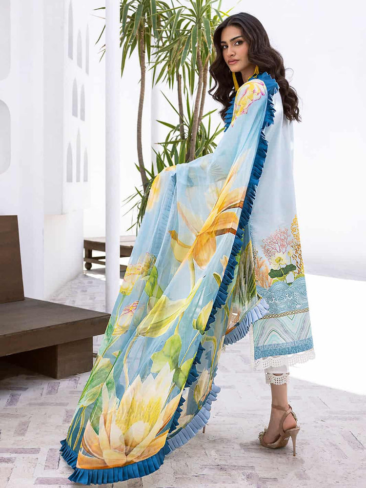 ROOHINAAZ BY MUSHQ UN-STICHED 3PC|Ocean Breeze 03B