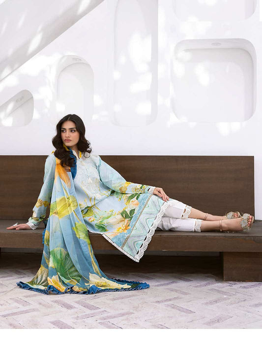 ROOHINAAZ BY MUSHQ UN-STICHED 3PC|Ocean Breeze 03B