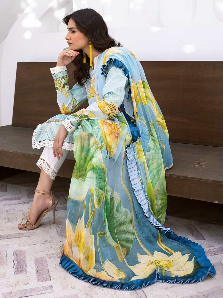 ROOHINAAZ BY MUSHQ UN-STICHED 3PC|Ocean Breeze 03B