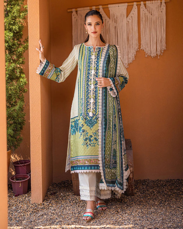 AZALEA BY ROOHENAAZ UN-STICHED 3PC| Ivory Elegance