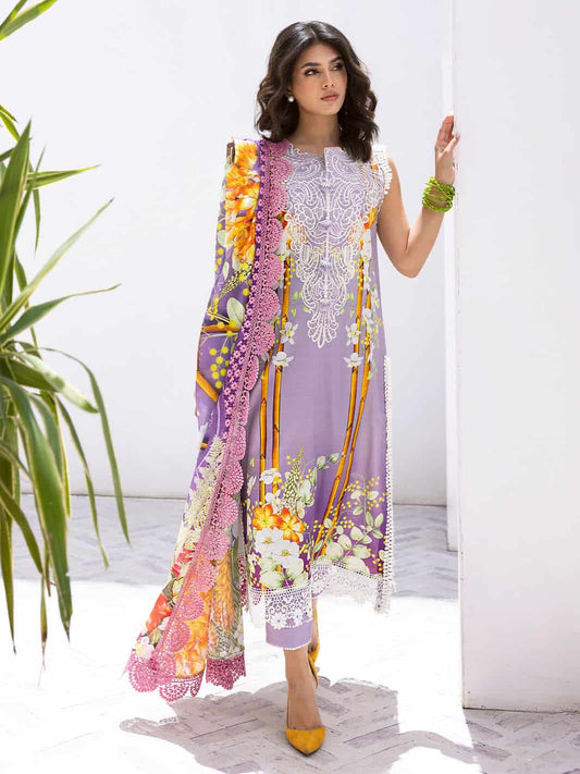 ROOHINAAZ BY MUSHQ UN-STICHED 3PC|Orchid Oasis 07A