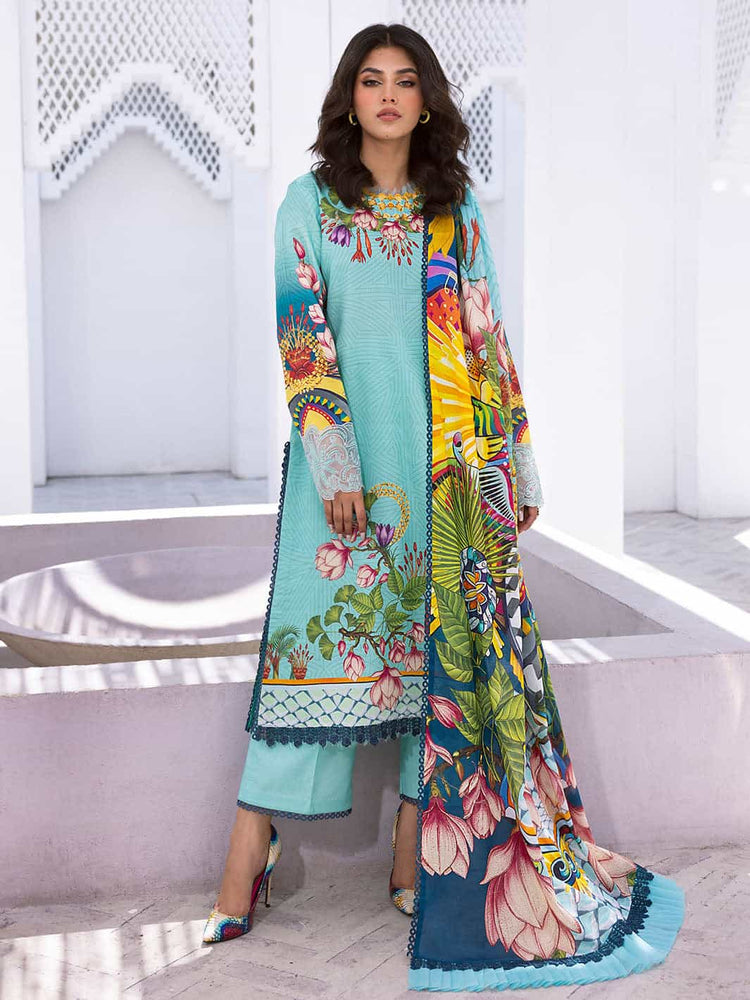 ROOHINAAZ BY MUSHQ UN-STICHED 3PC|Parrot Paradise 08B