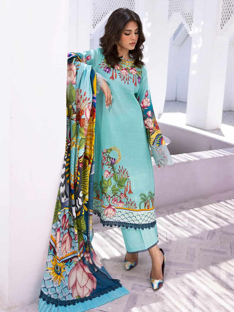 ROOHINAAZ BY MUSHQ UN-STICHED 3PC|Parrot Paradise 08B