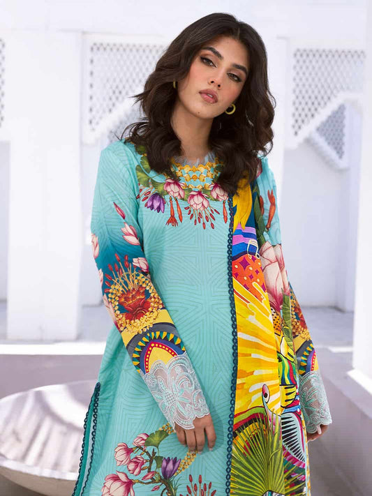 ROOHINAAZ BY MUSHQ UN-STICHED 3PC|Parrot Paradise 08B