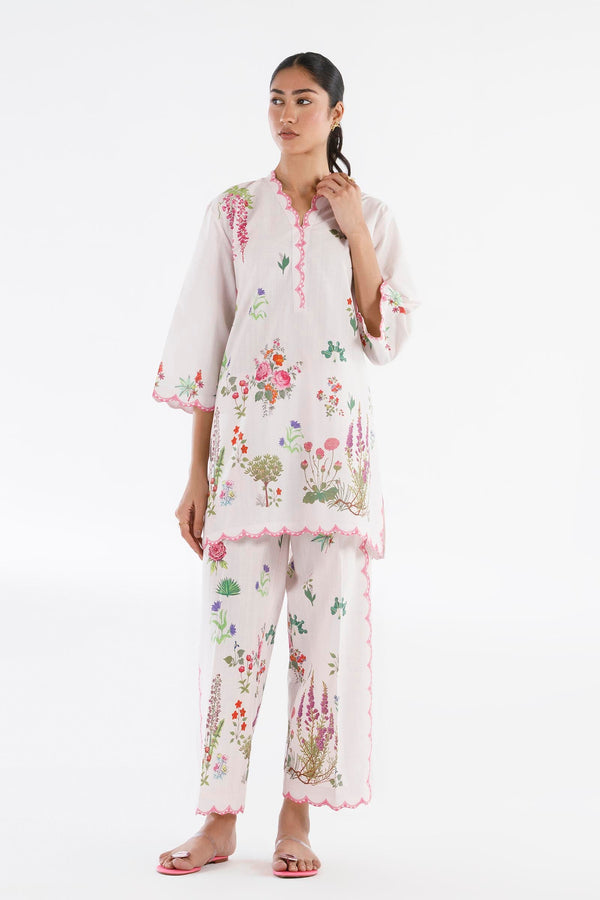SANA SAFINAZ FESTIVE SS26BSP027P2T Stitched Printed Slub Shirt + Culotte
